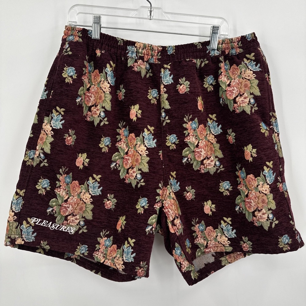Pleasures Floral Tapestry Shorts Size X-Large Maroon Hip‎ Hop Streetwear